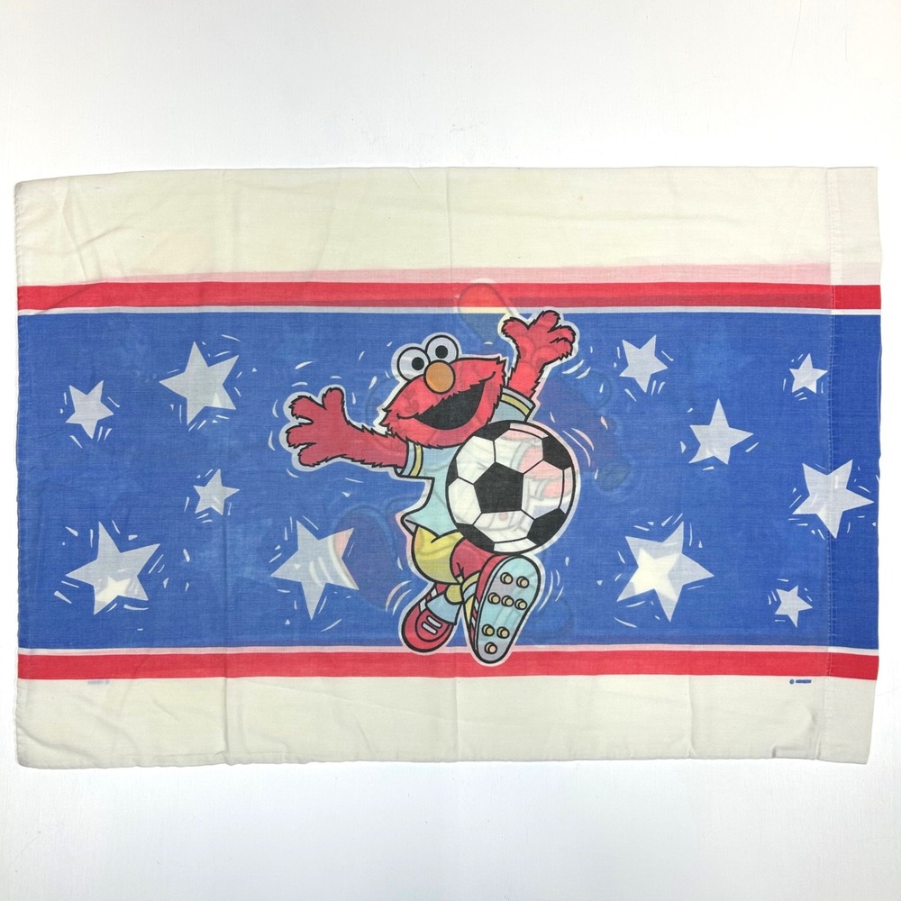 Vintage Sesame Street Elmo Sports Pillowcase Soccer Baseball Stars Made in USA
